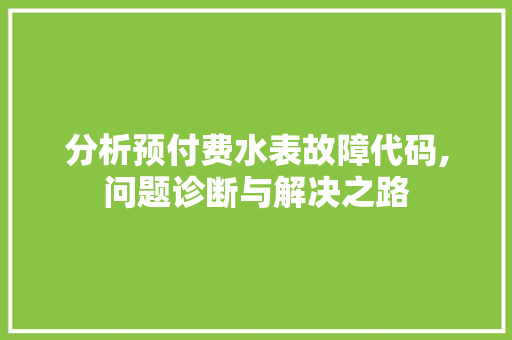 分析预付费水表故障代码,问题诊断与解决之路