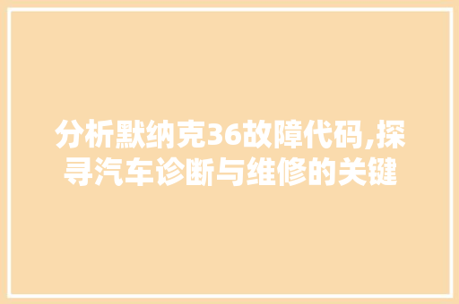 分析默纳克36故障代码,探寻汽车诊断与维修的关键