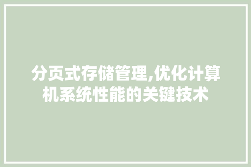 分页式存储管理,优化计算机系统性能的关键技术