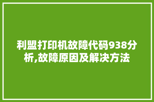 利盟打印机故障代码938分析,故障原因及解决方法