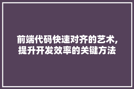 前端代码快速对齐的艺术,提升开发效率的关键方法