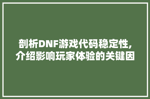 剖析DNF游戏代码稳定性,介绍影响玩家体验的关键因素