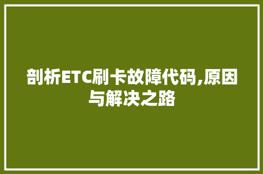 剖析ETC刷卡故障代码,原因与解决之路