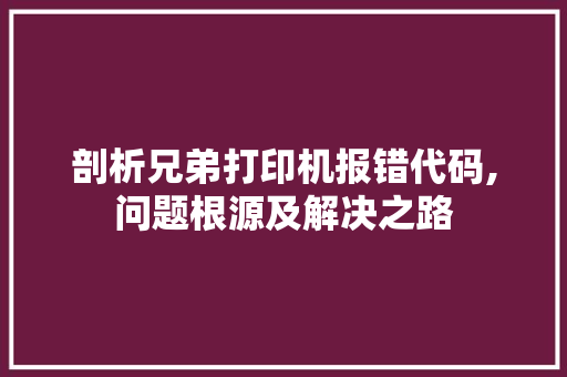 剖析兄弟打印机报错代码,问题根源及解决之路