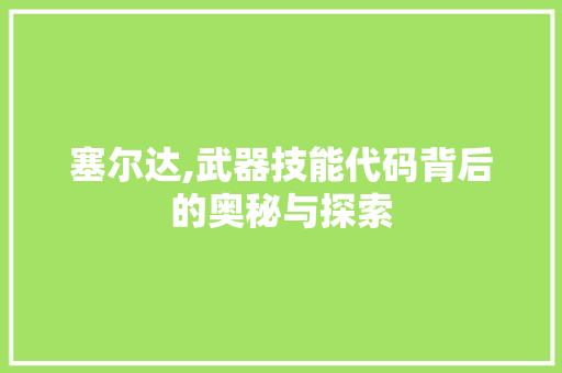 塞尔达,武器技能代码背后的奥秘与探索