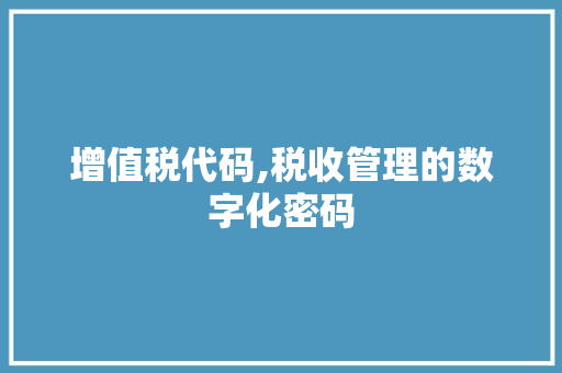 增值税代码,税收管理的数字化密码