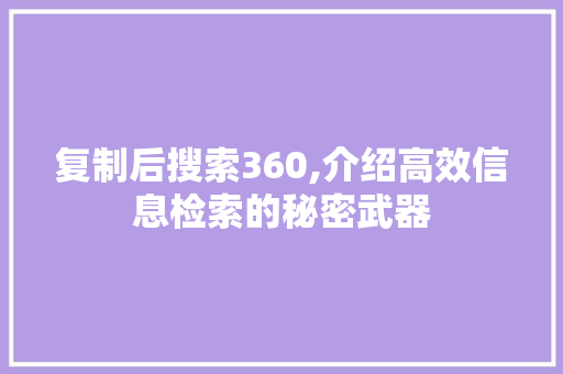 复制后搜索360,介绍高效信息检索的秘密武器