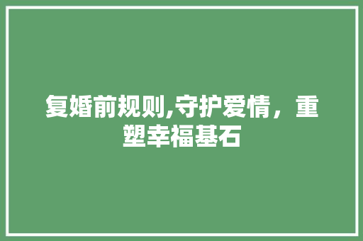 复婚前规则,守护爱情，重塑幸福基石