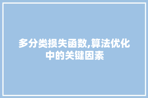 多分类损失函数,算法优化中的关键因素