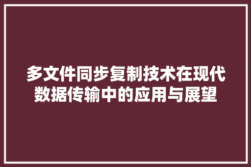 多文件同步复制技术在现代数据传输中的应用与展望