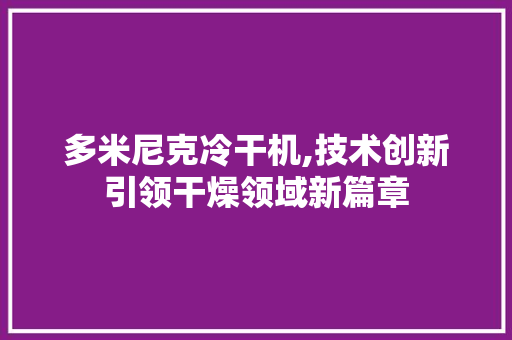 多米尼克冷干机,技术创新引领干燥领域新篇章