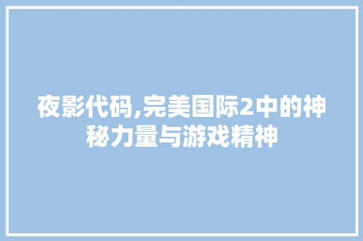 夜影代码,完美国际2中的神秘力量与游戏精神