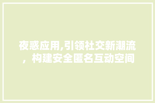 夜惑应用,引领社交新潮流，构建安全匿名互动空间