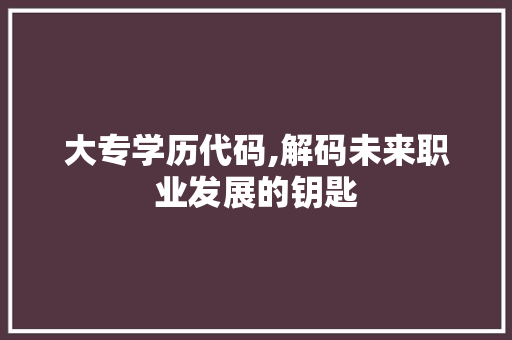 大专学历代码,解码未来职业发展的钥匙