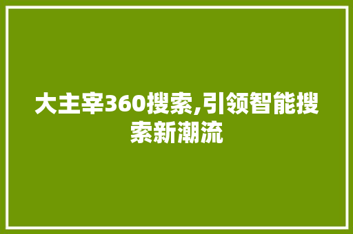 大主宰360搜索,引领智能搜索新潮流