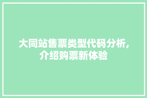 大同站售票类型代码分析,介绍购票新体验