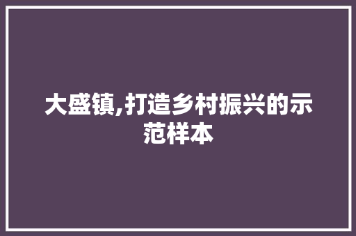 大盛镇,打造乡村振兴的示范样本