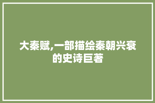 大秦赋,一部描绘秦朝兴衰的史诗巨著