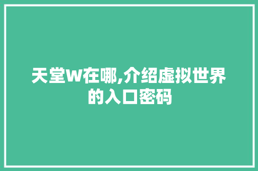 天堂W在哪,介绍虚拟世界的入口密码