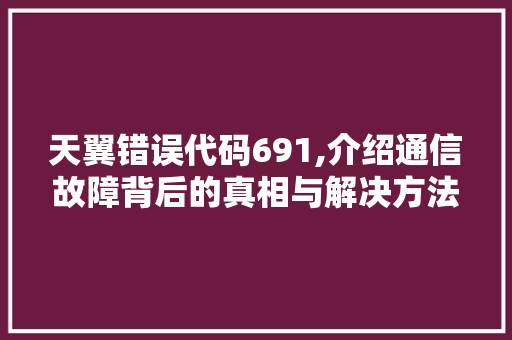 天翼错误代码691,介绍通信故障背后的真相与解决方法