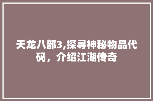 天龙八部3,探寻神秘物品代码，介绍江湖传奇