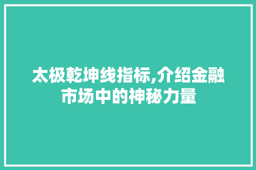 太极乾坤线指标,介绍金融市场中的神秘力量