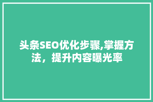 头条SEO优化步骤,掌握方法，提升内容曝光率