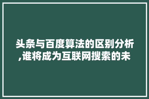 头条与百度算法的区别分析,谁将成为互联网搜索的未来