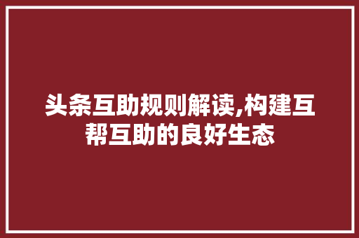 头条互助规则解读,构建互帮互助的良好生态