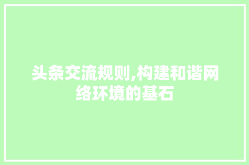 头条交流规则,构建和谐网络环境的基石