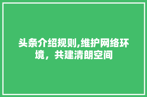 头条介绍规则,维护网络环境，共建清朗空间