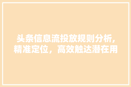 头条信息流投放规则分析,精准定位，高效触达潜在用户