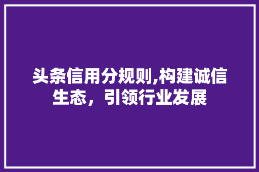 头条信用分规则,构建诚信生态，引领行业发展