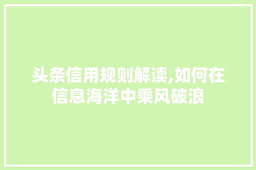 头条信用规则解读,如何在信息海洋中乘风破浪