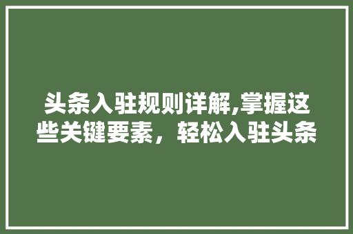 头条入驻规则详解,掌握这些关键要素，轻松入驻头条平台