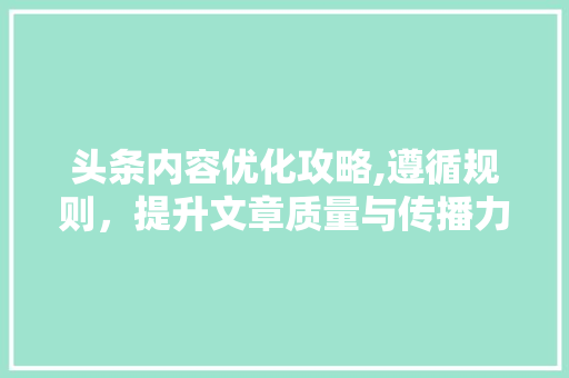 头条内容优化攻略,遵循规则，提升文章质量与传播力