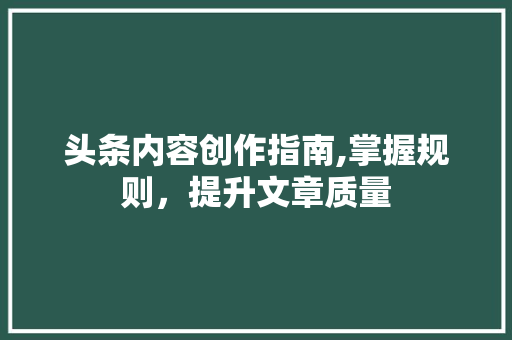 头条内容创作指南,掌握规则，提升文章质量