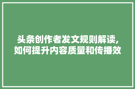 头条创作者发文规则解读,如何提升内容质量和传播效果