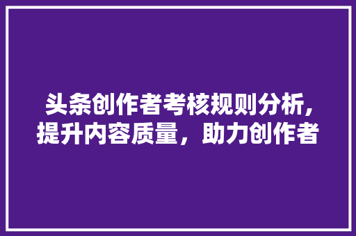 头条创作者考核规则分析,提升内容质量，助力创作者成长