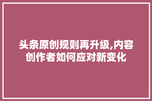 头条原创规则再升级,内容创作者如何应对新变化