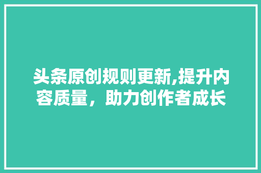 头条原创规则更新,提升内容质量，助力创作者成长