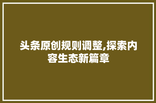 头条原创规则调整,探索内容生态新篇章