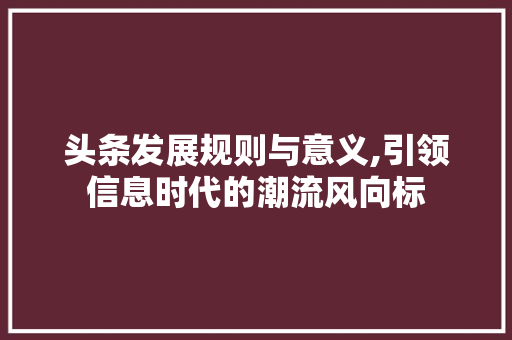 头条发展规则与意义,引领信息时代的潮流风向标