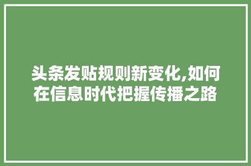 头条发贴规则新变化,如何在信息时代把握传播之路