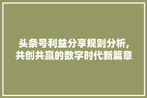 头条号利益分享规则分析,共创共赢的数字时代新篇章