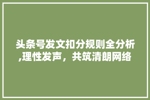 头条号发文扣分规则全分析,理性发声，共筑清朗网络空间