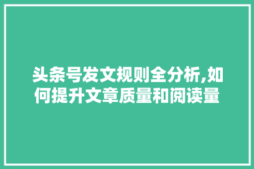 头条号发文规则全分析,如何提升文章质量和阅读量