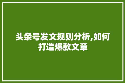 头条号发文规则分析,如何打造爆款文章