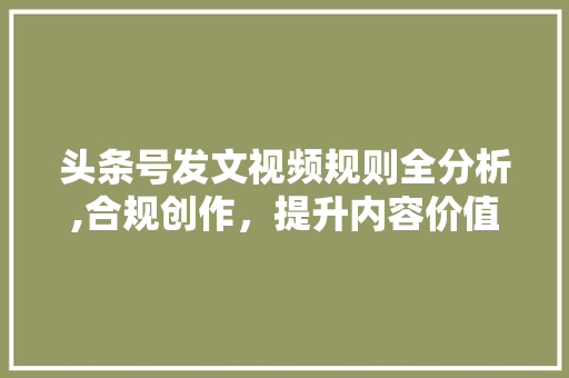 头条号发文视频规则全分析,合规创作，提升内容价值