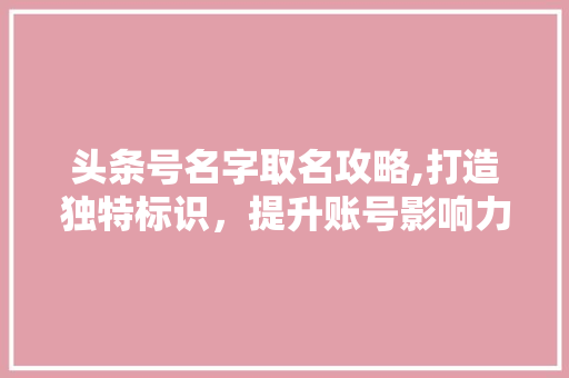 头条号名字取名攻略,打造独特标识，提升账号影响力